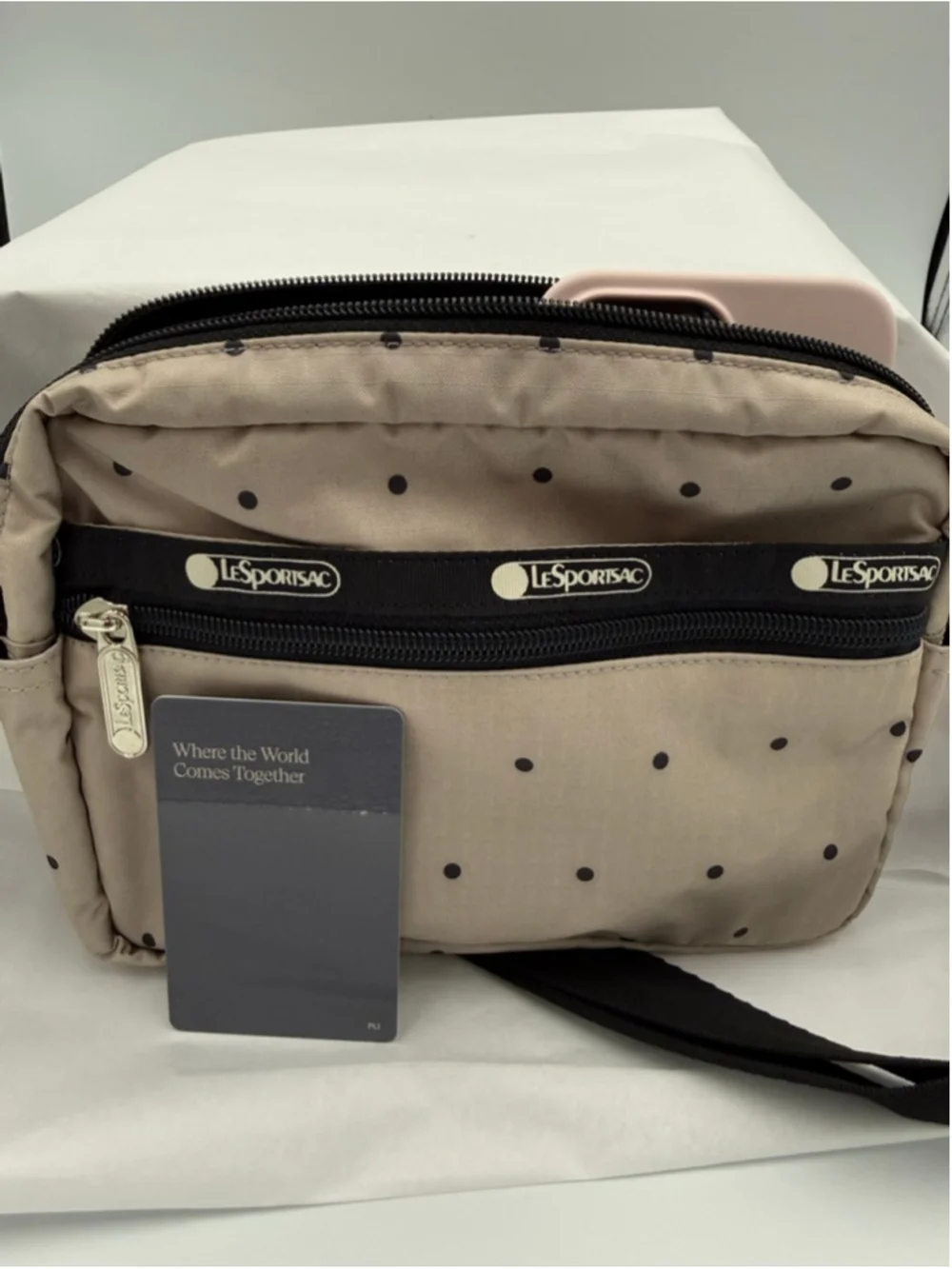 Women's LeSportsac Crossbody Bag One Size Beige Black Polka Dot - Picture 10 of 14